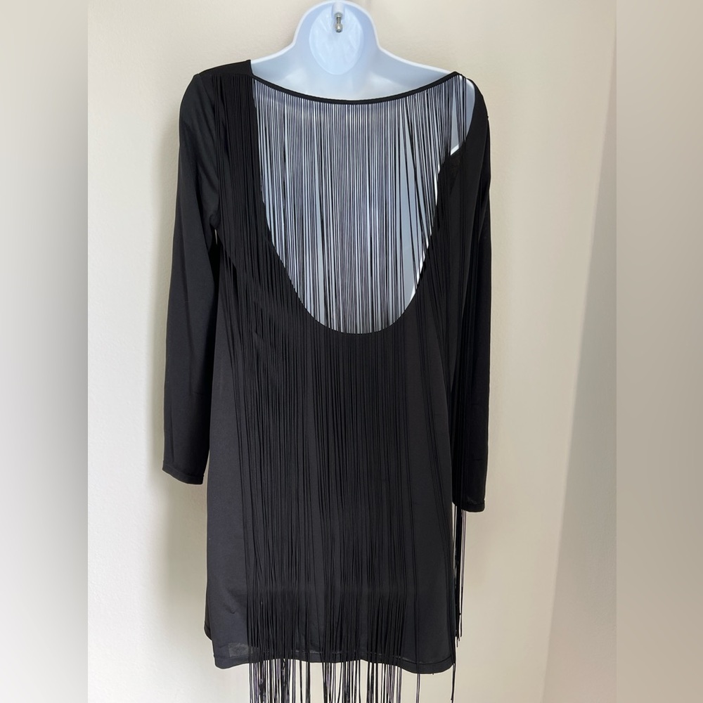 Marciano Black Fringe Back Going Out Little Black Dress